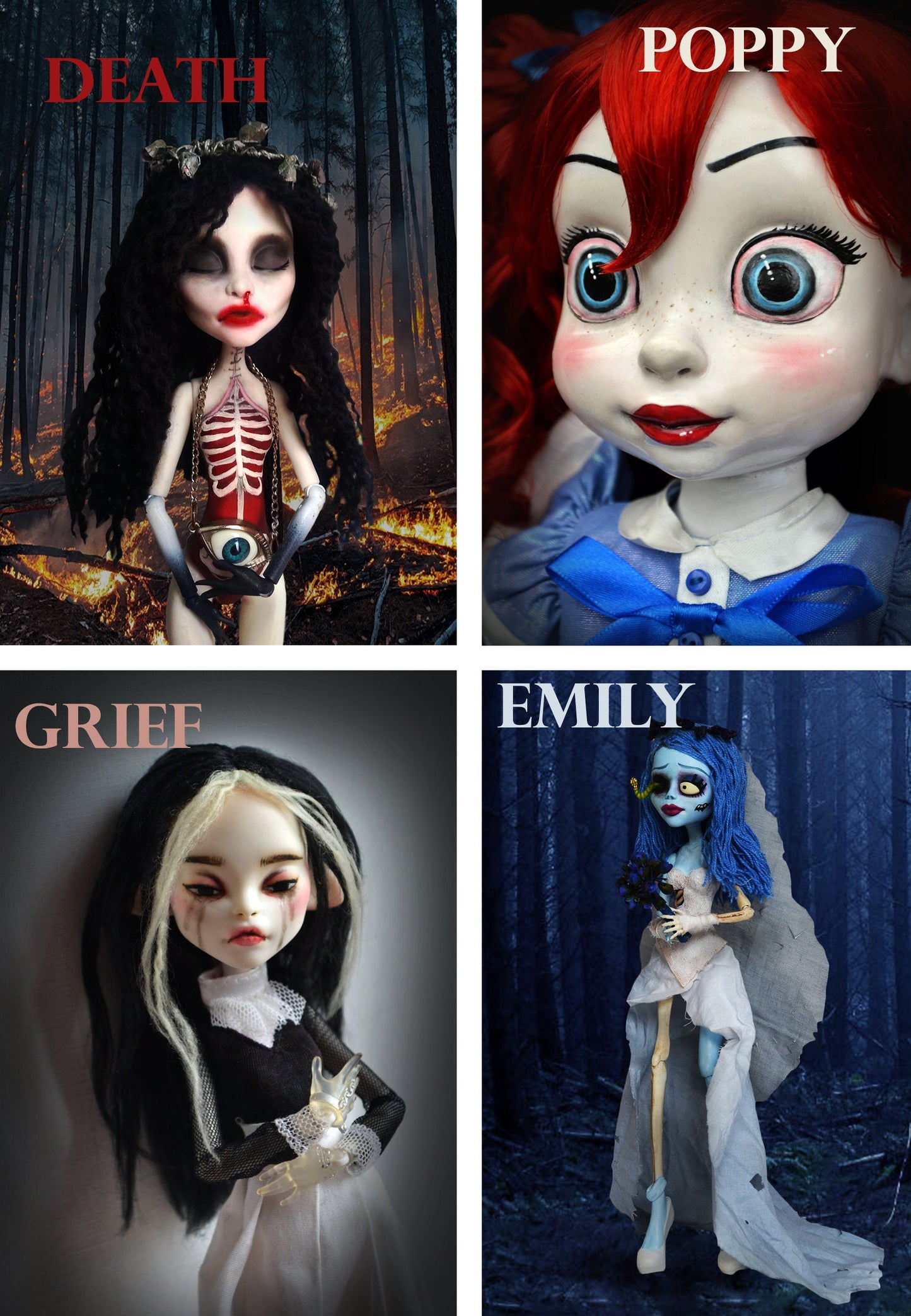 A6 Postcard Photo Prints of OOAK Dolls - Creepy Cool Customs art doll photo cards (for wall decor and gothic home decoration)