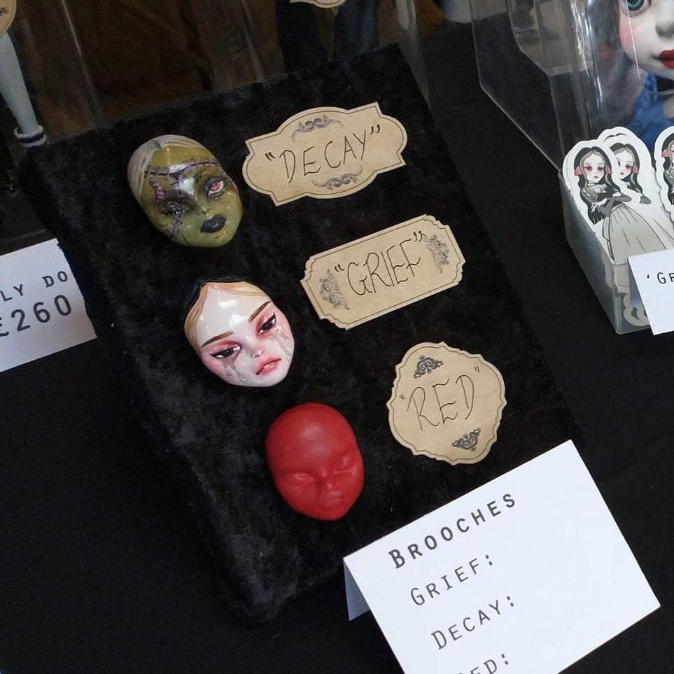 Rage brooch | Handmade red doll face pin (MADE TO ORDER)