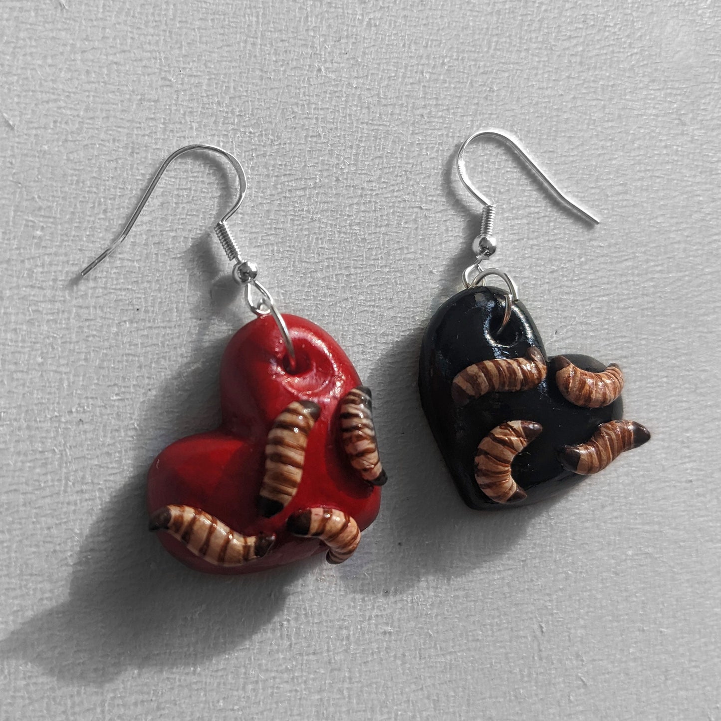 Heart of Maggots earrings (red) | Handmade jewellery in creepy halloween style - multiple colours (MADE TO ORDER)