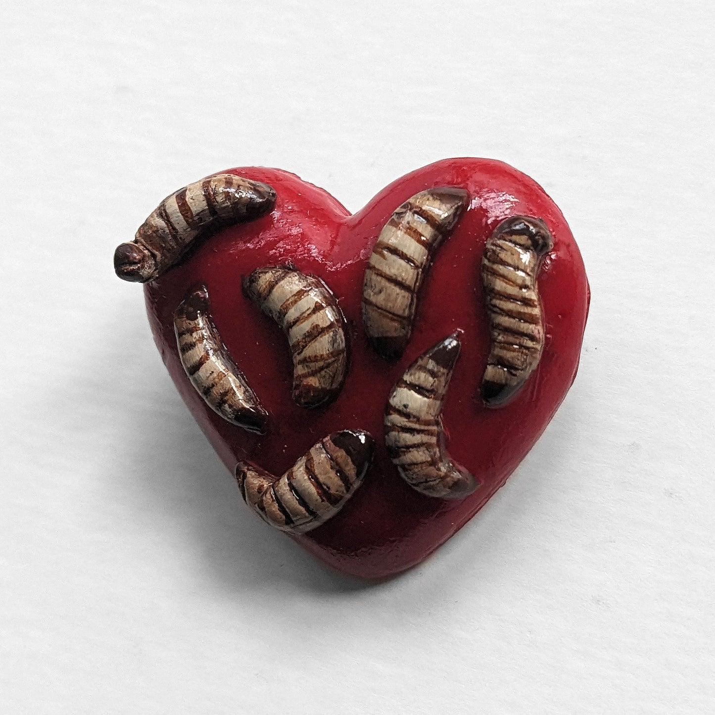 Heart of Maggots brooch (red) | Handmade horror pin in creepy halloween style - multiple colours (MADE TO ORDER)