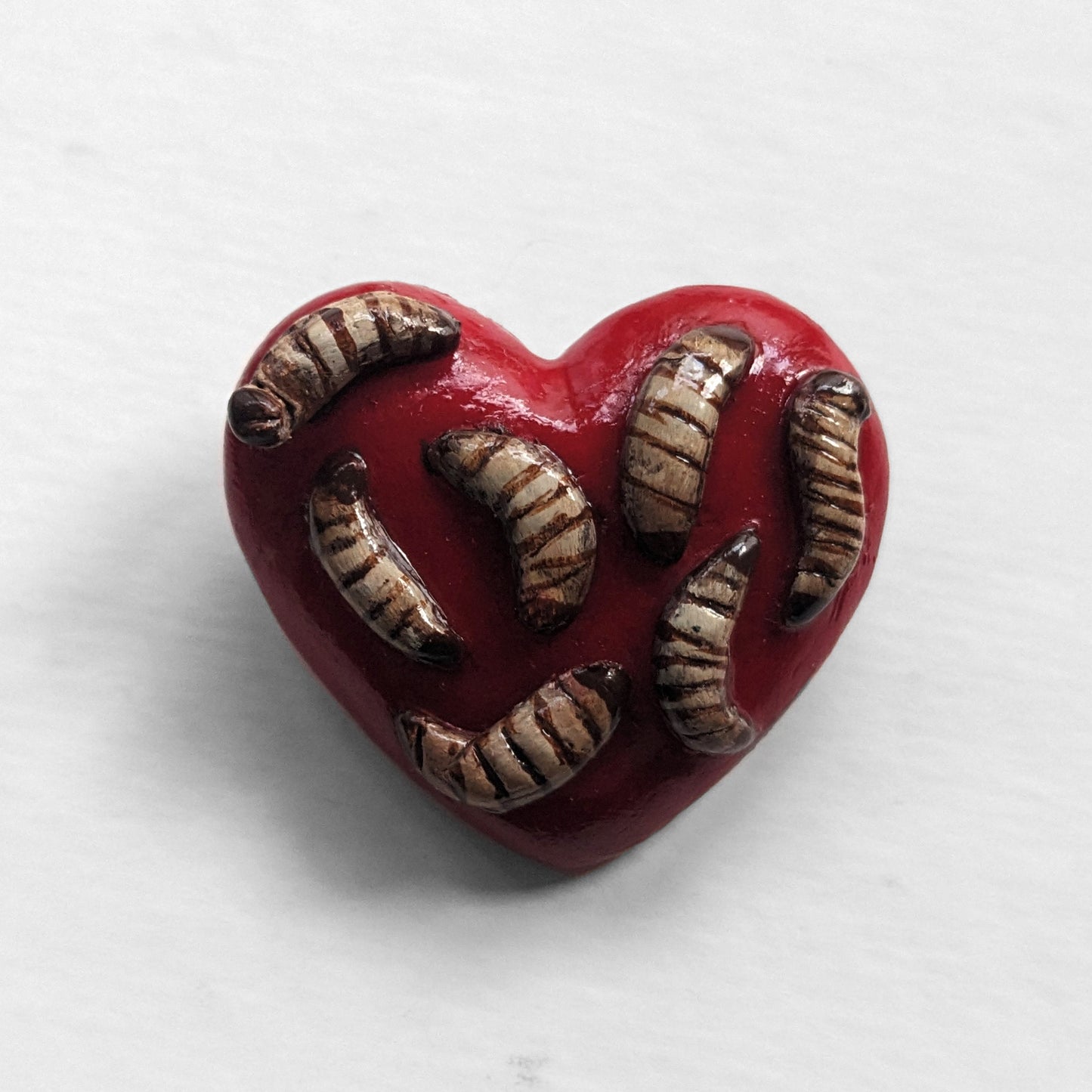 Heart of Maggots brooch (green) | Handmade horror pin in creepy halloween style - multiple colours (MADE TO ORDER)