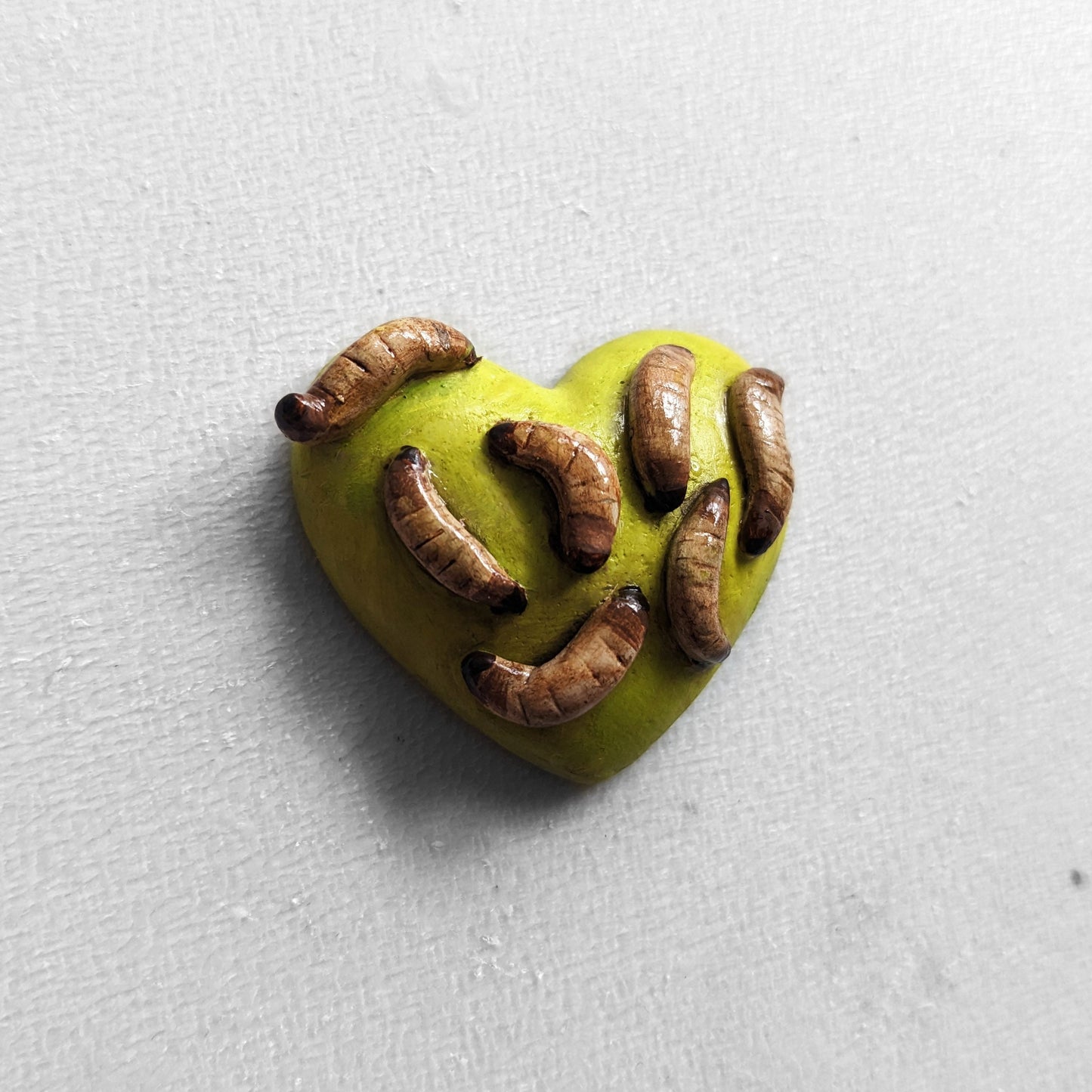 Heart of Maggots brooch (green) | Handmade horror pin in creepy halloween style - multiple colours (MADE TO ORDER)