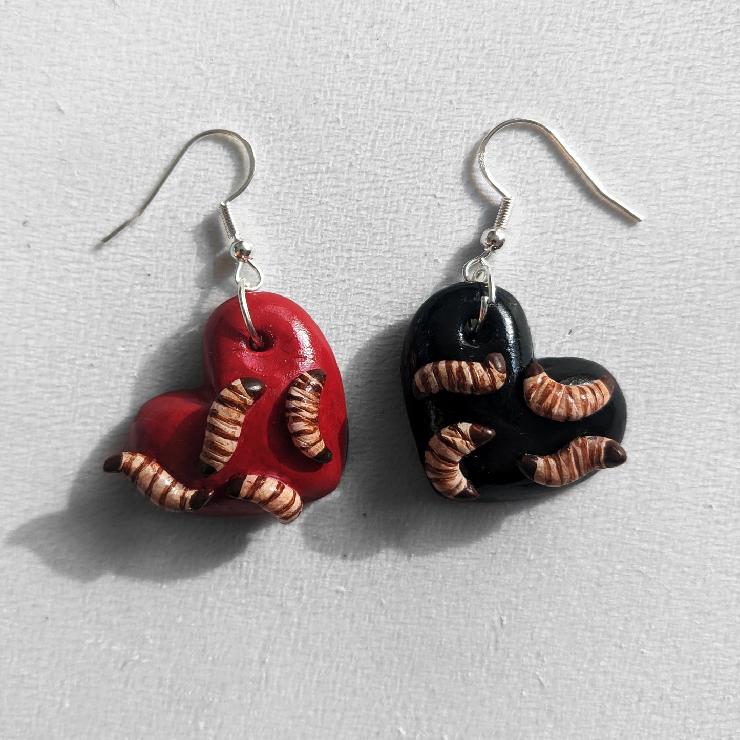 Heart of Maggots earrings (black) | Handmade jewellery in creepy halloween style - multiple colours (MADE TO ORDER)