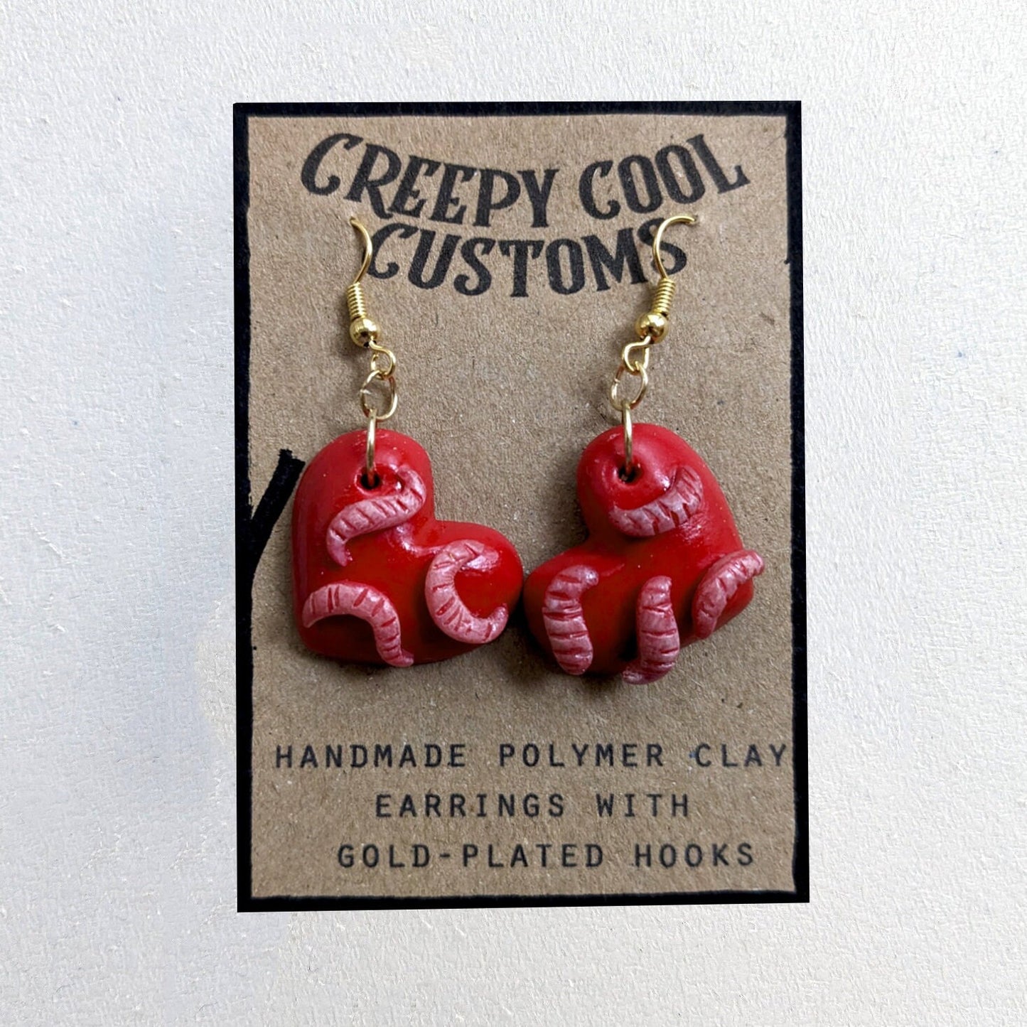 Heart of Maggots earrings (red) | Handmade jewellery in creepy halloween style - multiple colours (MADE TO ORDER)