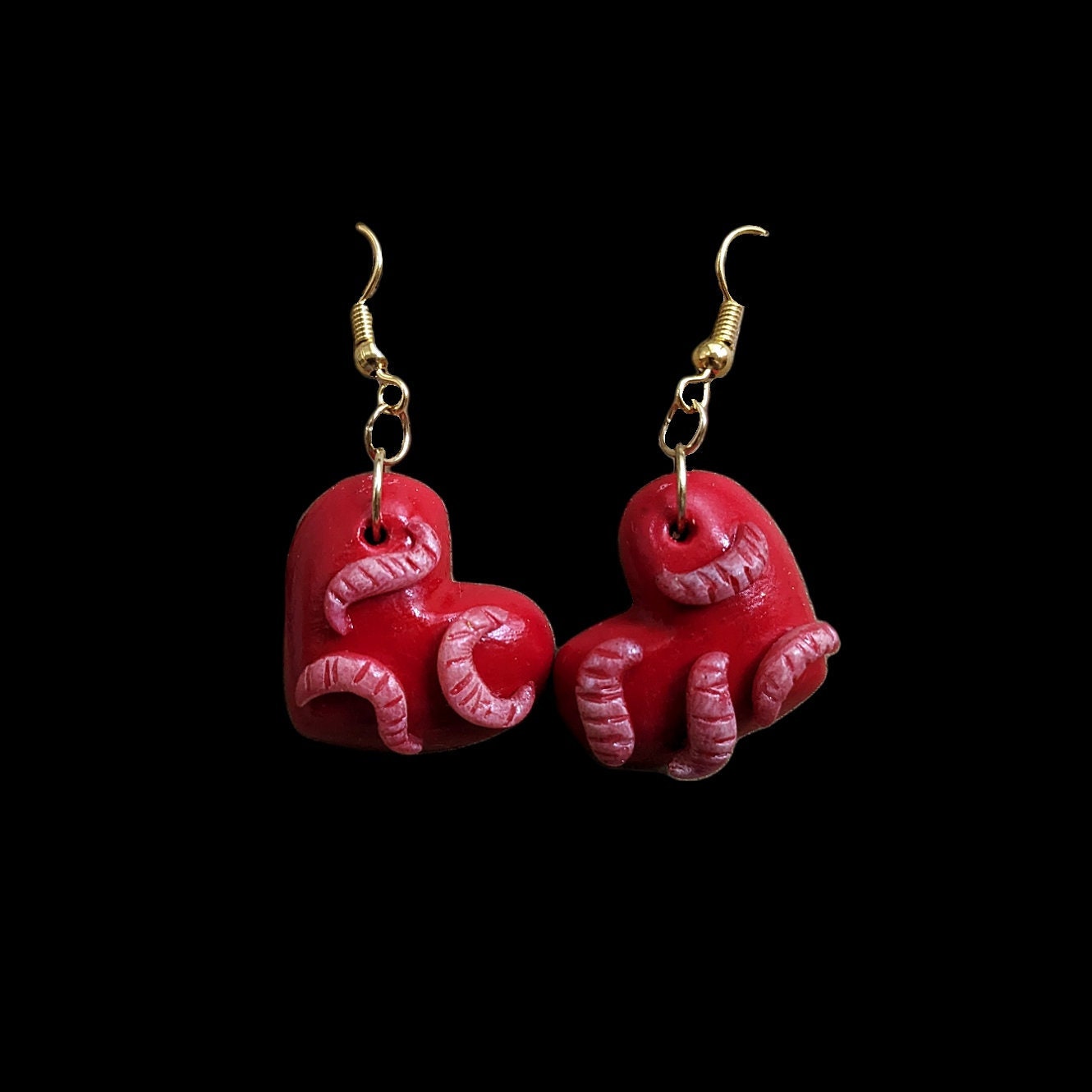 Heart of Maggots earrings (red) | Handmade jewellery in creepy halloween style - multiple colours (MADE TO ORDER)