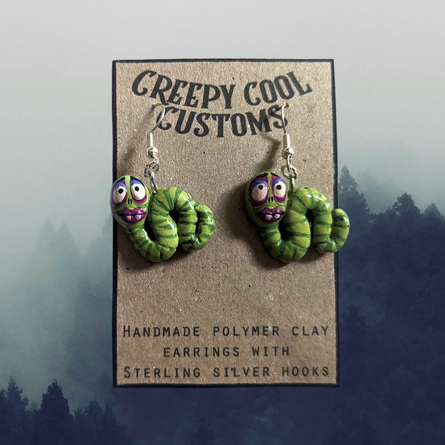 Maggot brooch or earrings | Handmade clay jewellery inspired by movie in creepy style | christmas gift for tim burton fan (MADE TO ORDER)