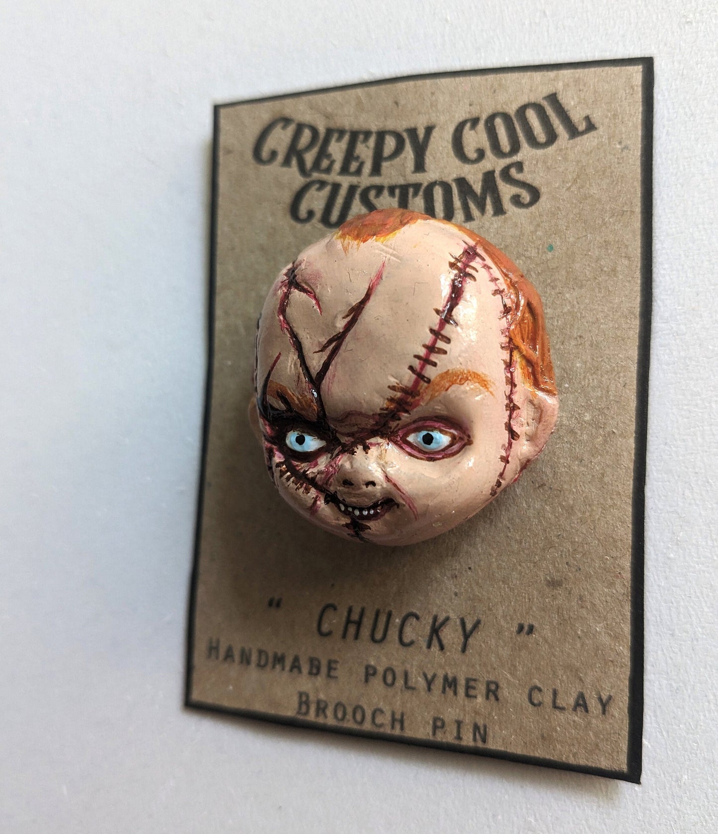 Chucky | Handmade clay brooch pin inspired by movie character - horror themed jewellery | christmas gift for horror fan (MADE TO ORDER)