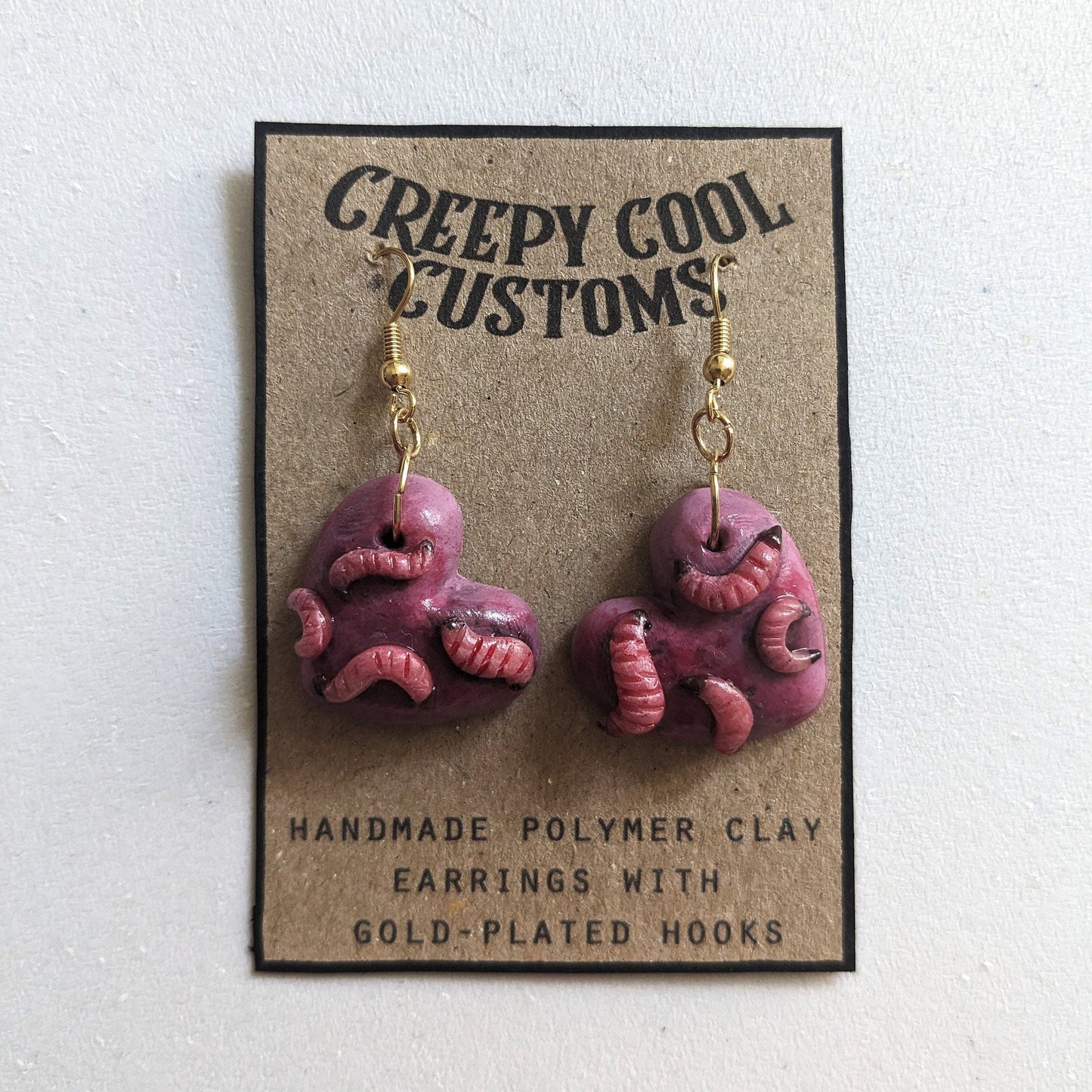 Heart of Maggots earrings (black) | Handmade jewellery in creepy halloween style - multiple colours (MADE TO ORDER)