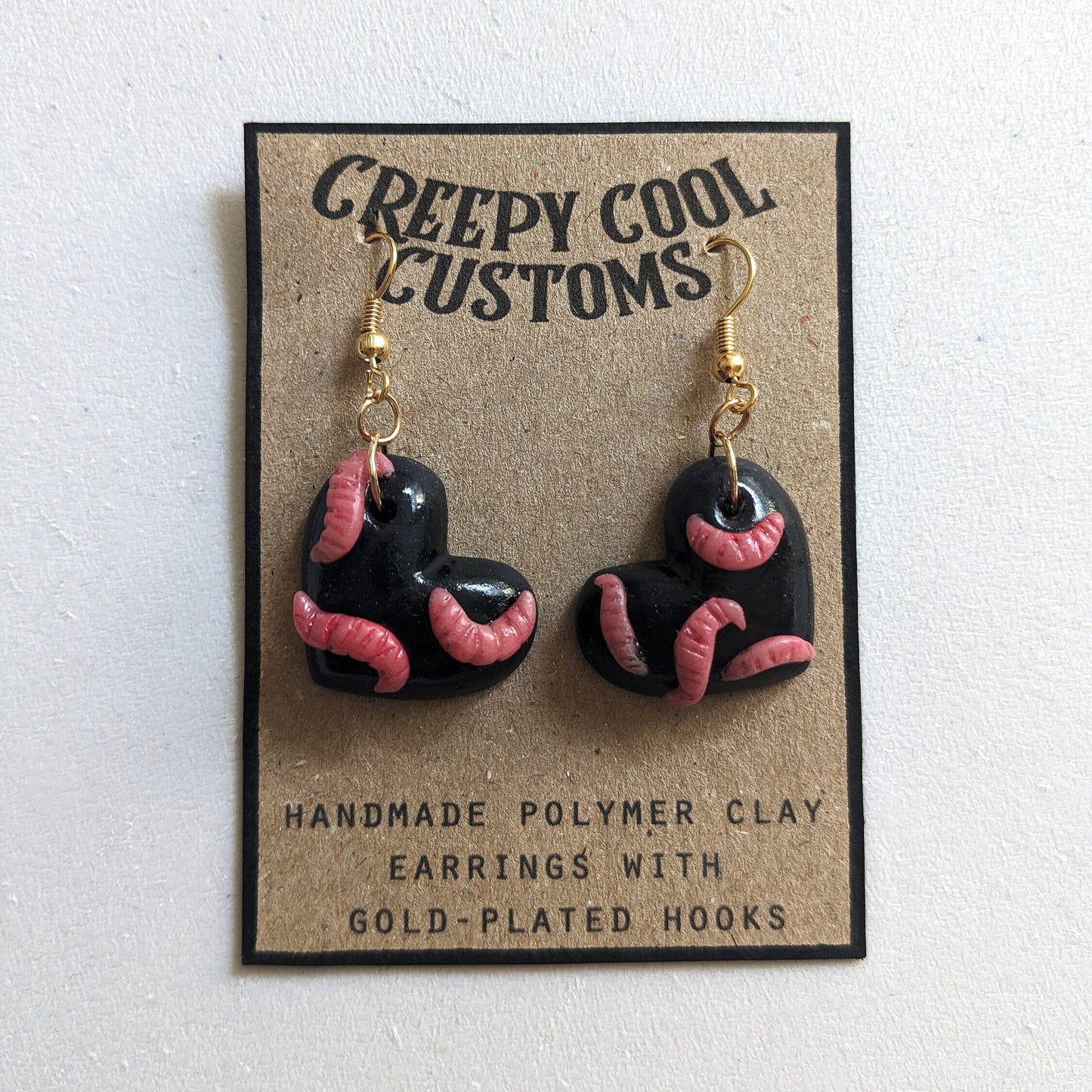 Heart of Maggots earrings (black) | Handmade jewellery in creepy halloween style - multiple colours (MADE TO ORDER)