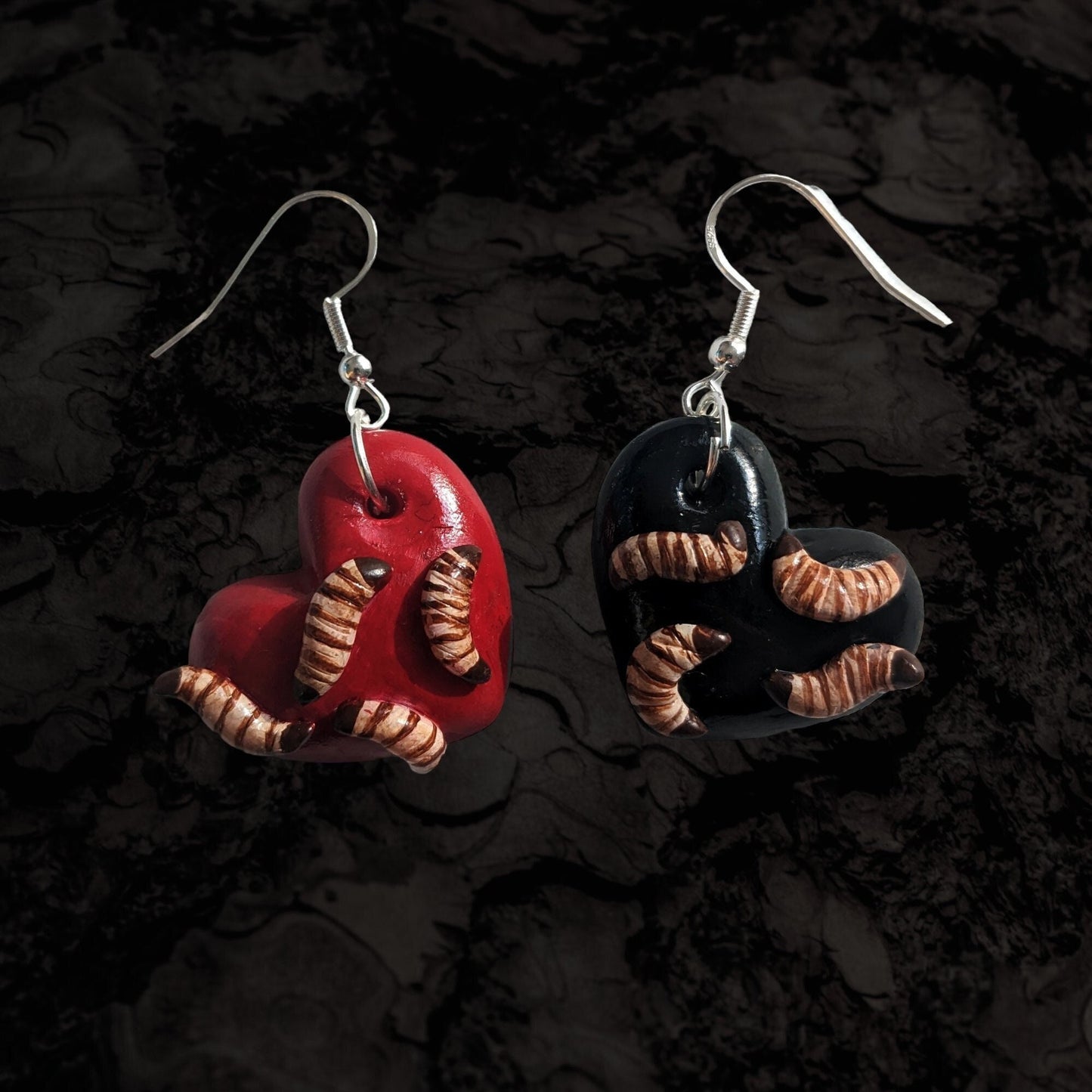 Heart of Maggots earrings (red) | Handmade jewellery in creepy halloween style - multiple colours (MADE TO ORDER)