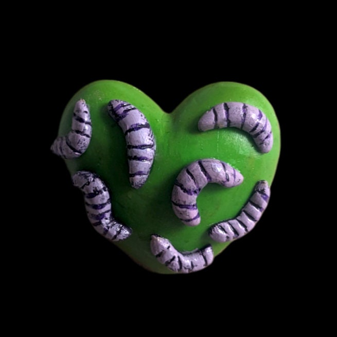 Heart of Maggots brooch (red) | Handmade horror pin in creepy halloween style - multiple colours (MADE TO ORDER)