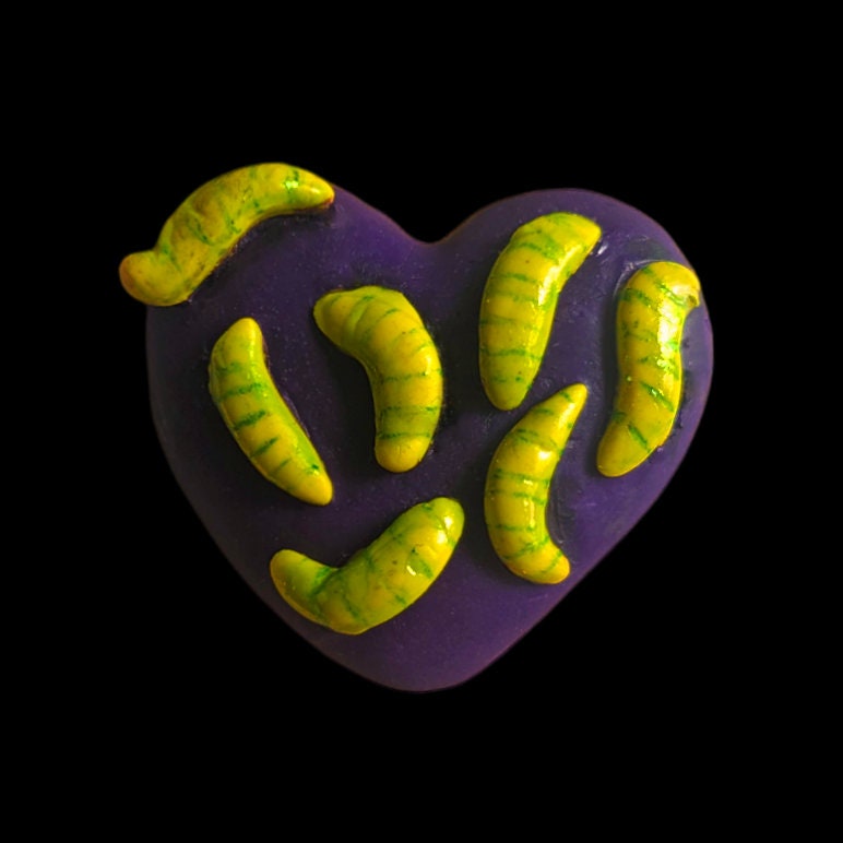 Heart of Maggots brooch (green) | Handmade horror pin in creepy halloween style - multiple colours (MADE TO ORDER)