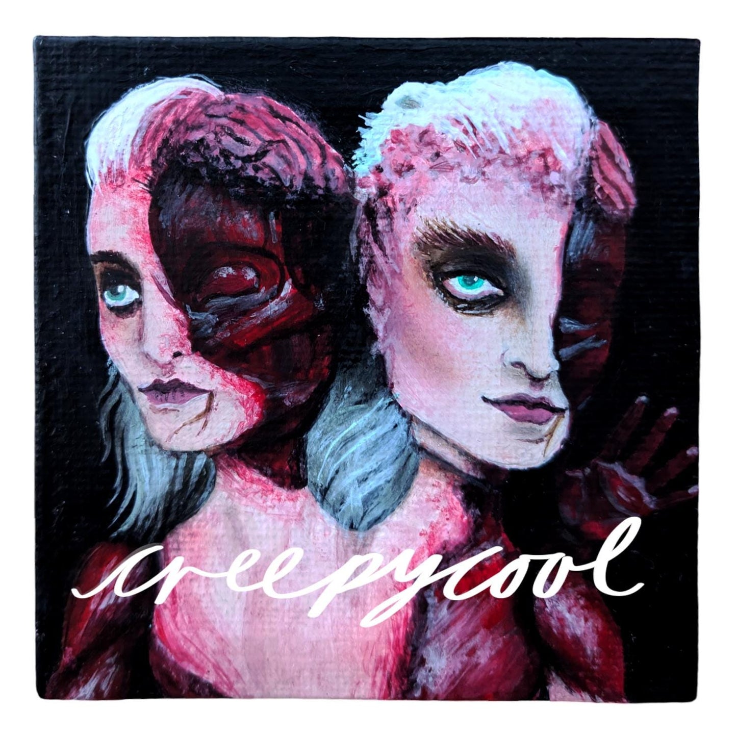 Mini original acrylic painting "The Specimen" | one-off portrait of my original character inspired by horror and gore slasher films