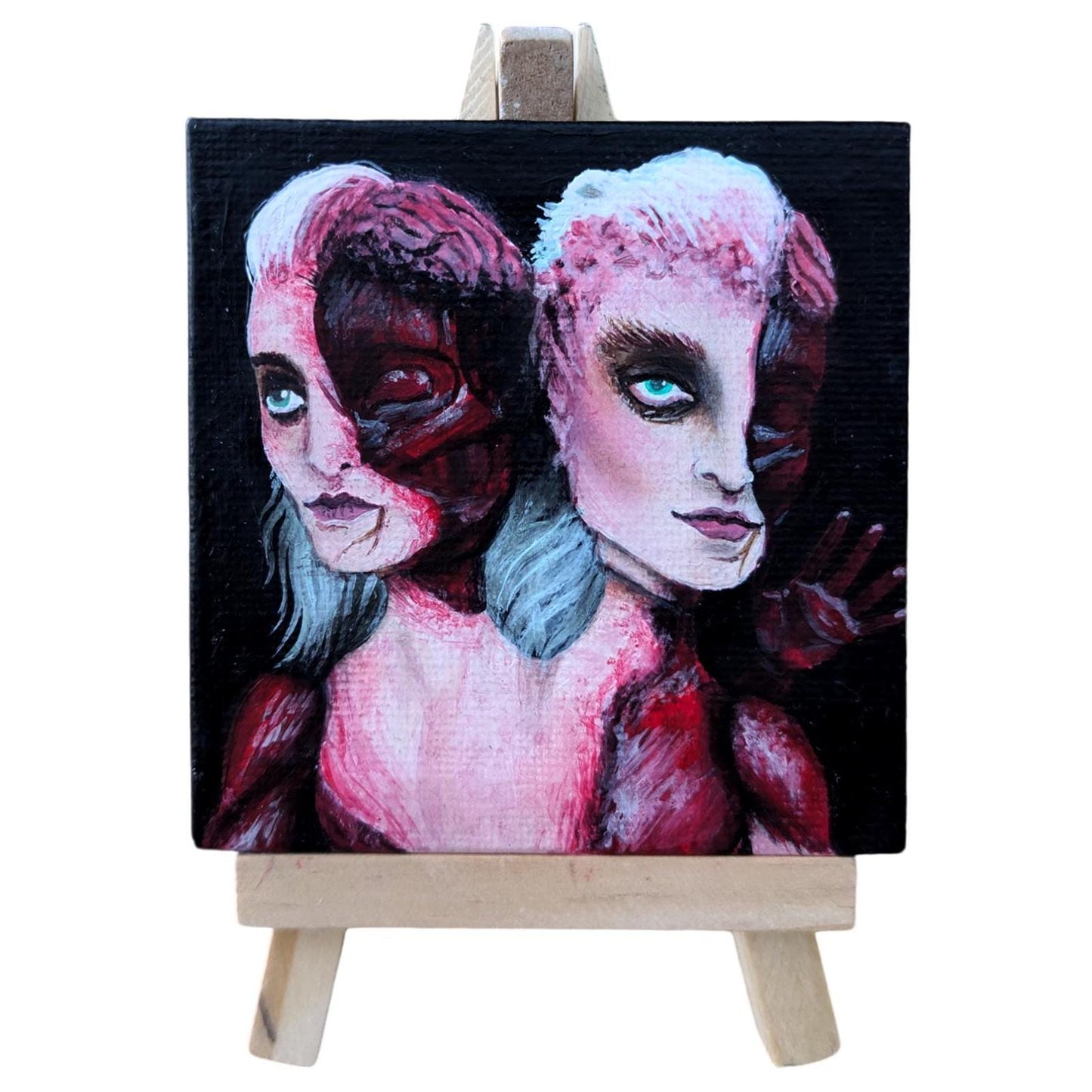 Mini original acrylic painting "The Specimen" | one-off portrait of my original character inspired by horror and gore slasher films