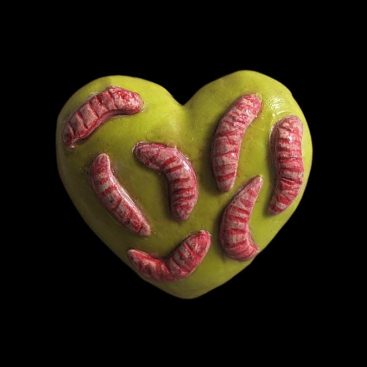 Heart of Maggots wall-hanging in frame - handmade horror piece in creepy frankenstein style - multiple colours (MADE TO ORDER)