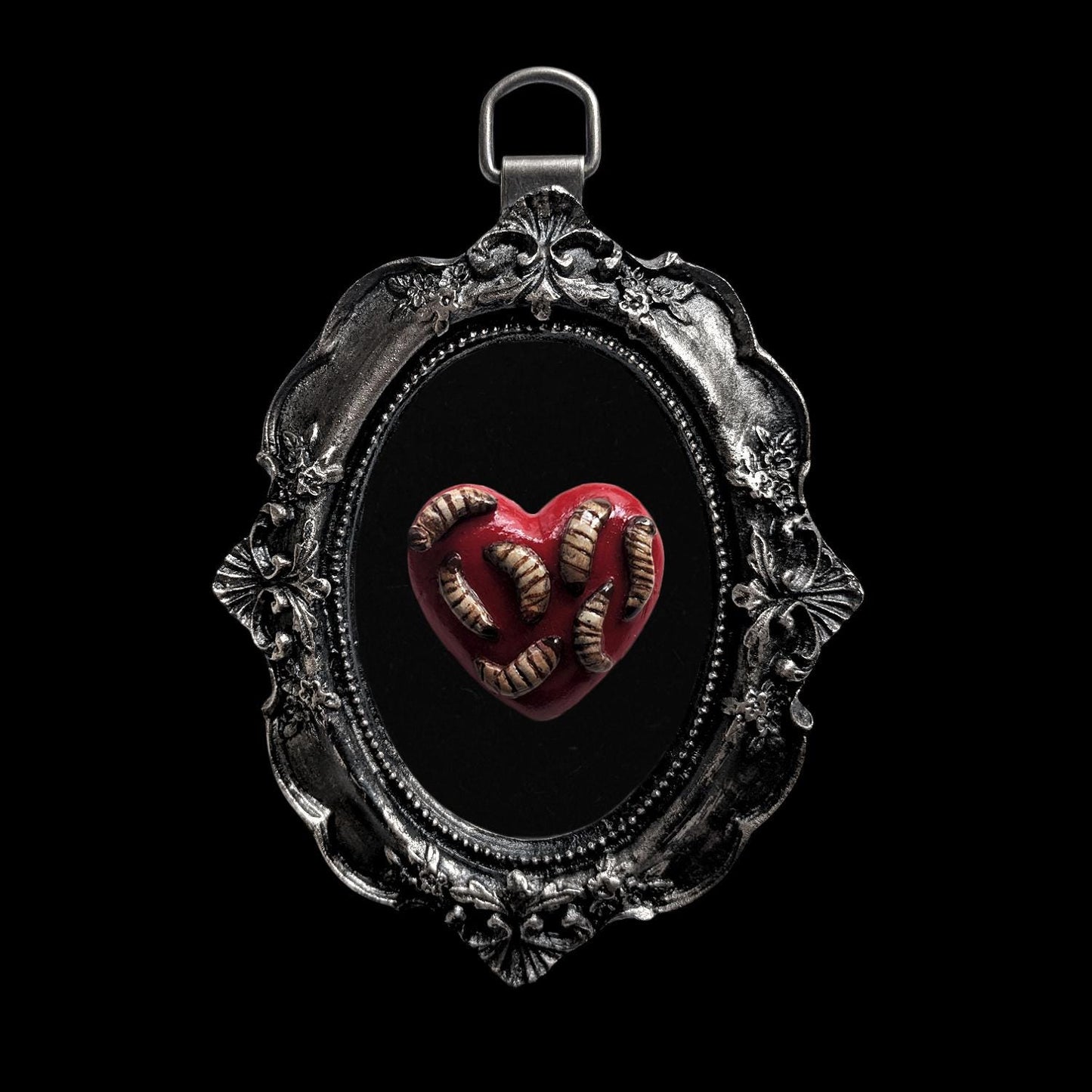 Heart of Maggots wall-hanging in frame - handmade horror piece in creepy frankenstein style - multiple colours (MADE TO ORDER)