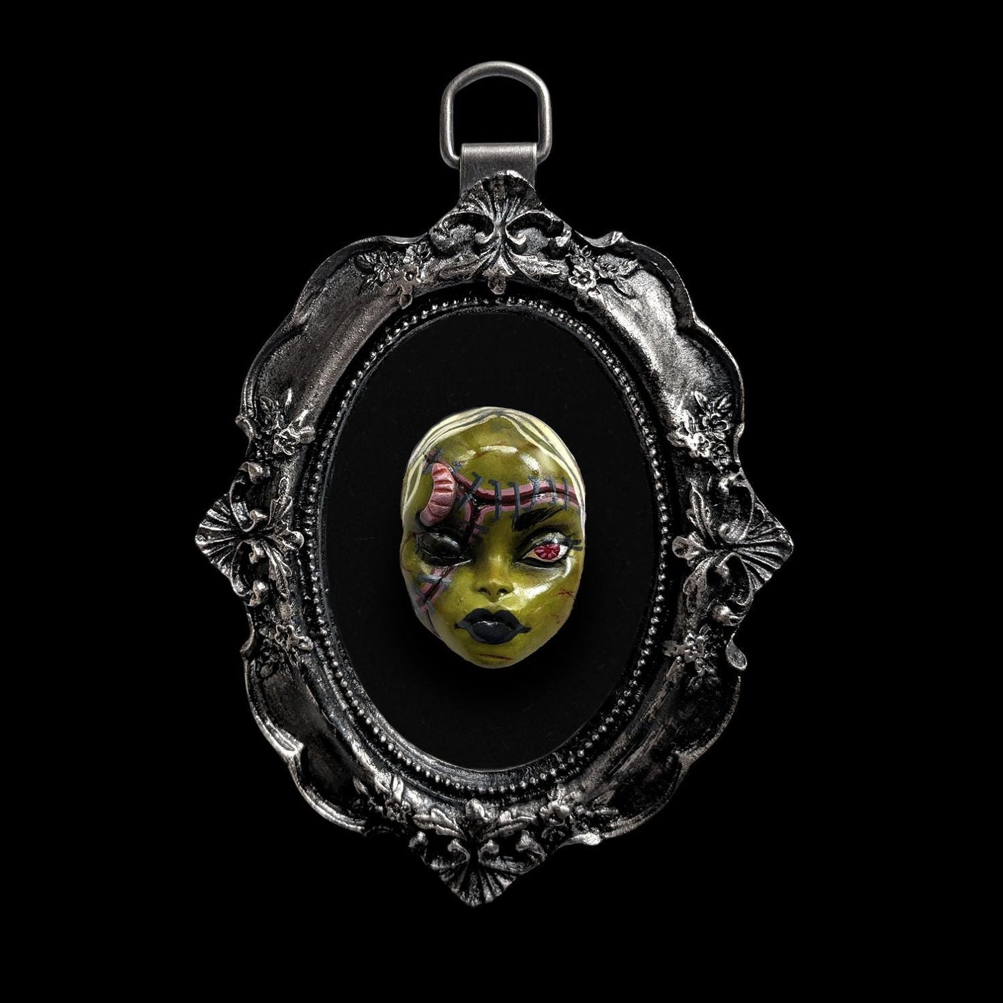 Decay | Handmade wall hanging in frame - featuring clay sculpted frankenstein zombie horror inspired character (MADE TO ORDER)
