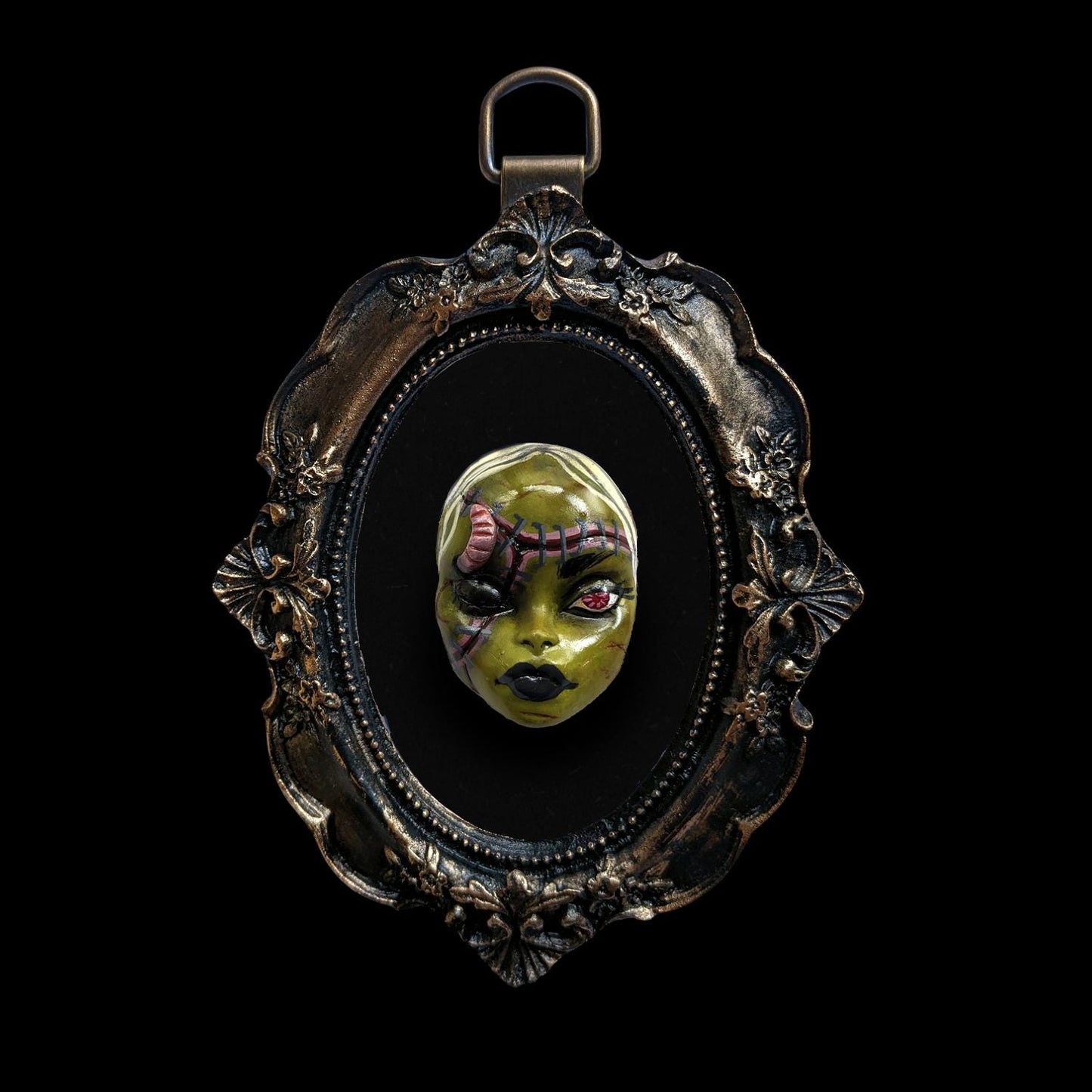 Decay | Handmade wall hanging in frame - featuring clay sculpted frankenstein zombie horror inspired character (MADE TO ORDER)