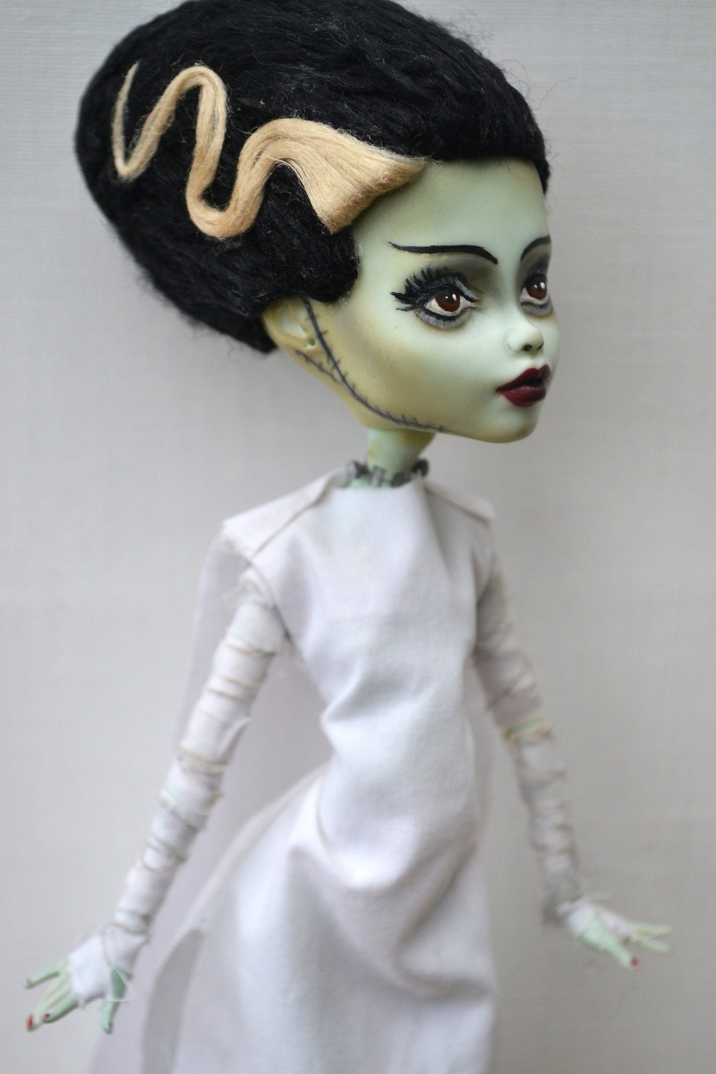 Bride of Frankenstein inspired art doll (ooak repaint) | MADE TO ORDER
