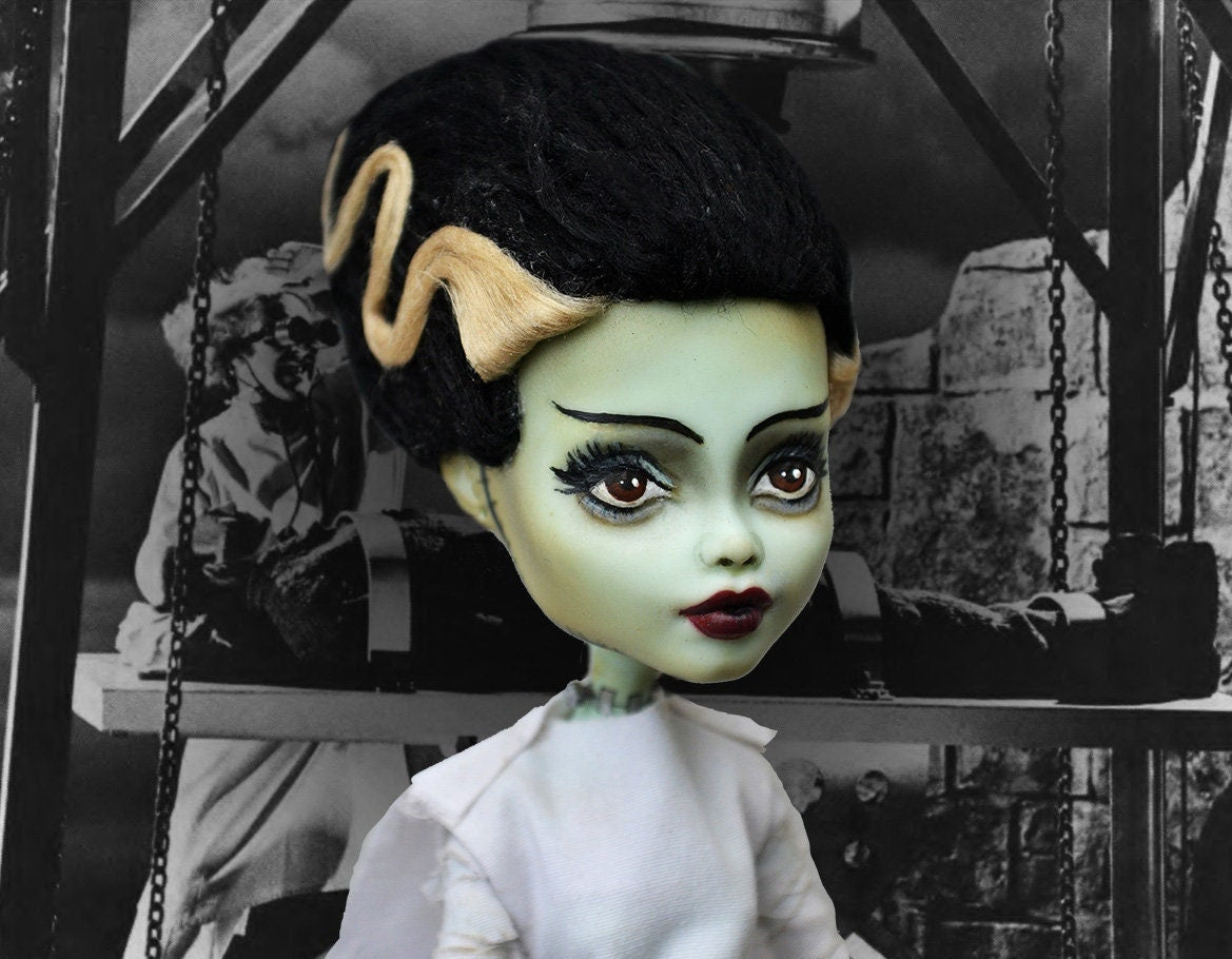 Bride of Frankenstein inspired art doll (ooak repaint) | MADE TO ORDER