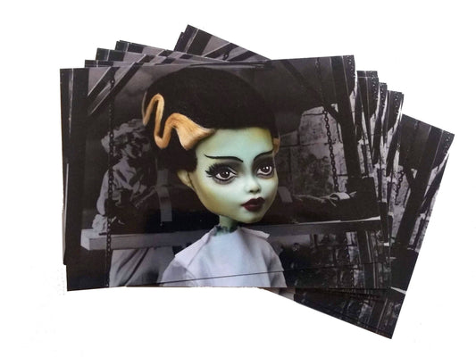 BRIDE of FRANKENSTEIN | A6 Postcard Photo Prints of OOAK Dolls - art doll photo cards (for wall decor and gothic home decoration)