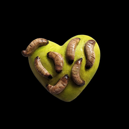 Heart of Maggots brooch (green) | Handmade horror pin in creepy halloween style - multiple colours (MADE TO ORDER)