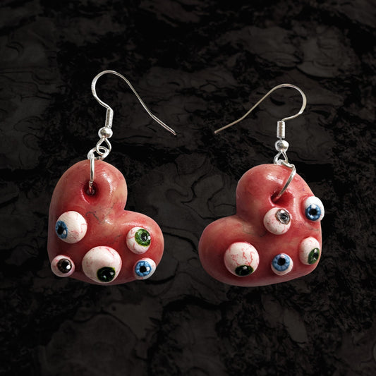 All-seeing heart earrings (pale flesh) | Handmade jewellery in creepy halloween style - multiple colours (MADE TO ORDER)