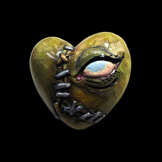 Green Stitched Heart brooch | Handmade horror pin in creepy frankenstein style - multiple colours (MADE TO ORDER)