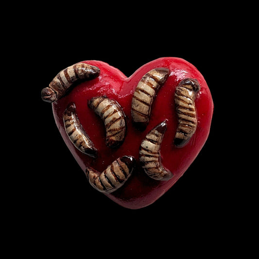 Heart of Maggots brooch (red) | Handmade horror pin in creepy halloween style - multiple colours (MADE TO ORDER)