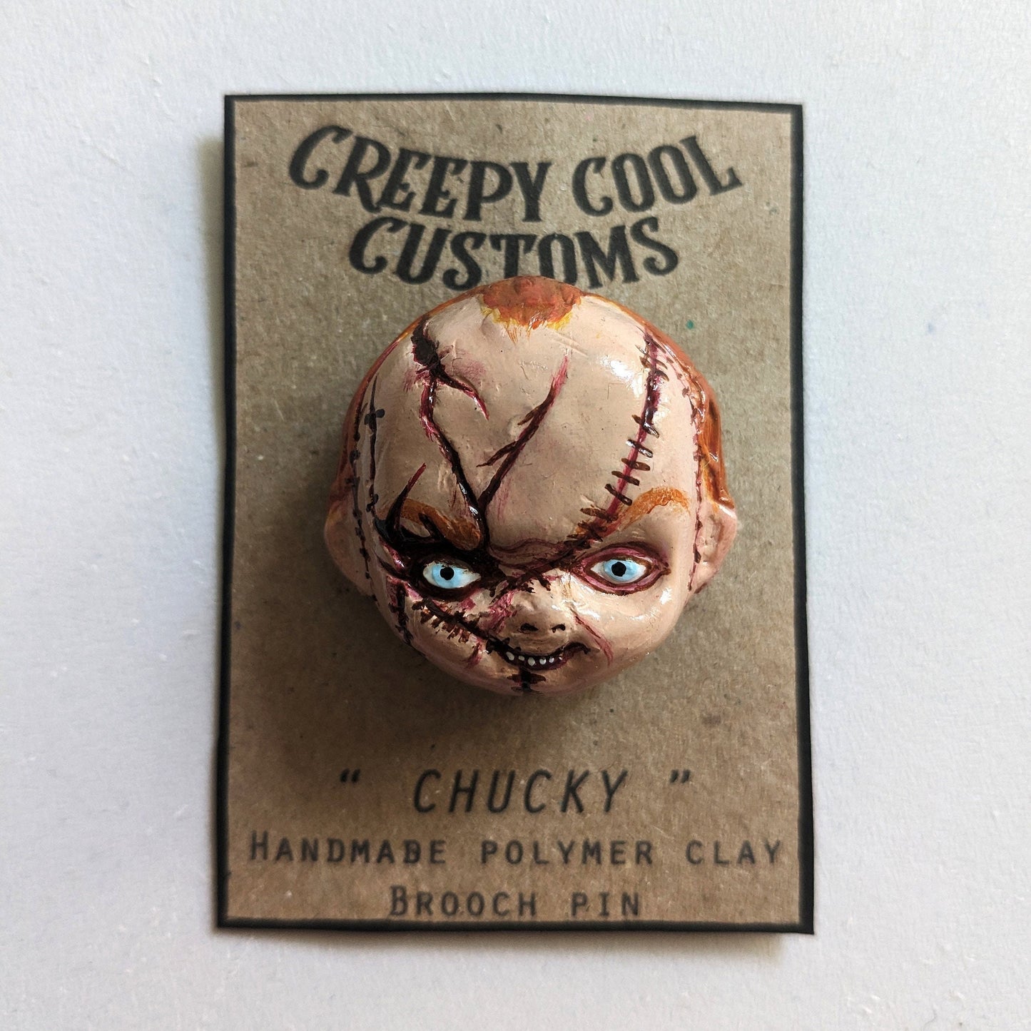 Chucky | Handmade clay brooch pin inspired by movie character - horror themed jewellery | christmas gift for horror fan (MADE TO ORDER)