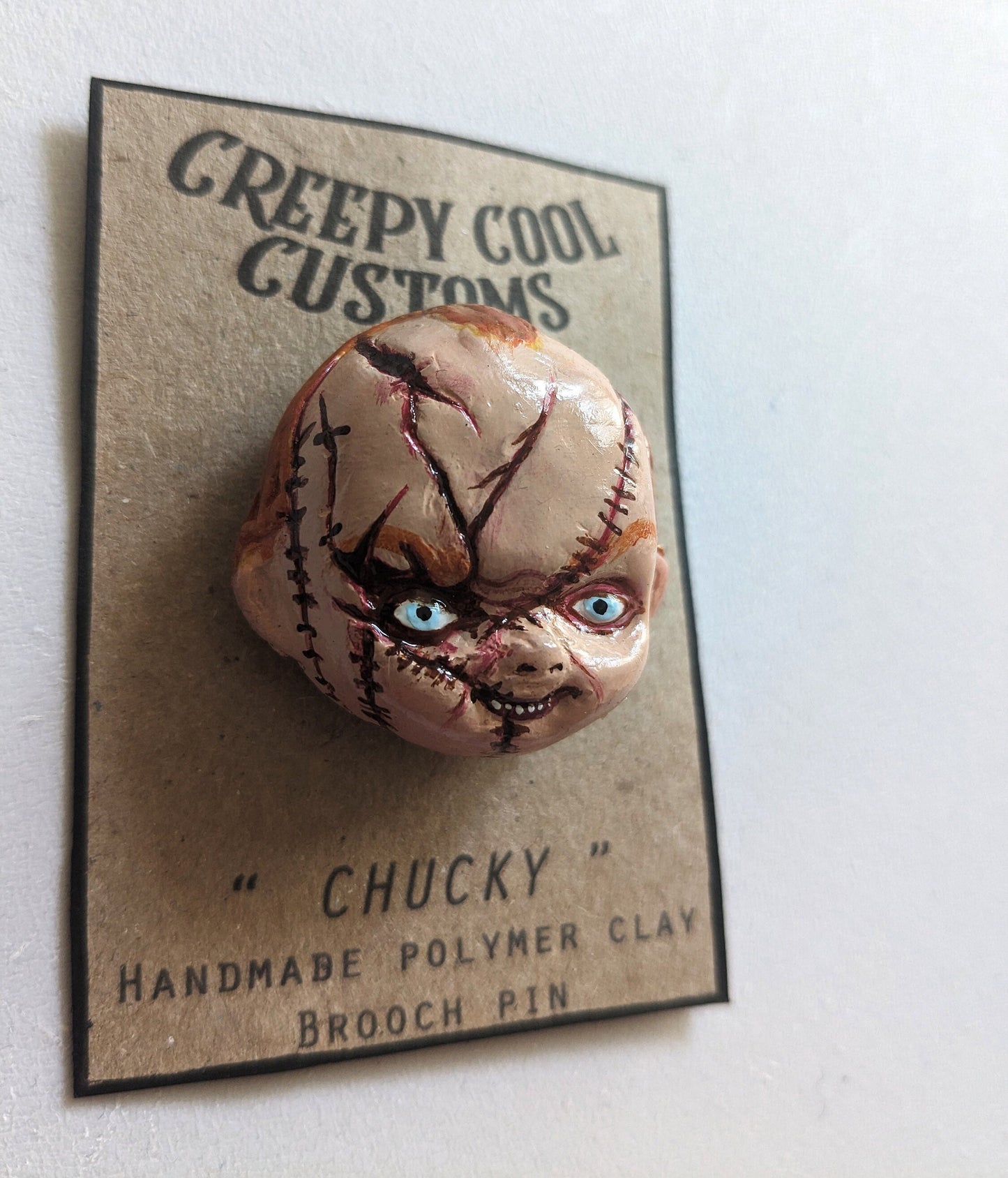 Chucky | Handmade clay brooch pin inspired by movie character - horror themed jewellery | christmas gift for horror fan (MADE TO ORDER)