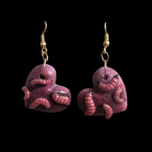 Heart of Maggots earrings (purple) | Handmade jewellery in creepy halloween style - multiple colours (MADE TO ORDER)