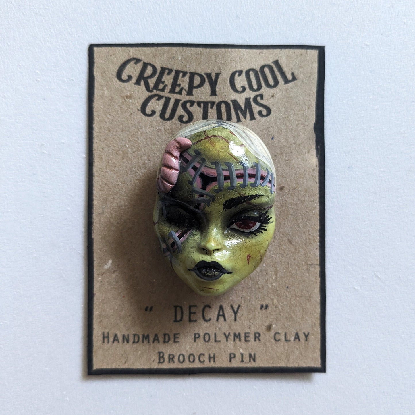 Decay | Handmade wall hanging in frame - featuring clay sculpted frankenstein zombie horror inspired character (MADE TO ORDER)