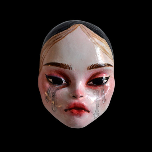 Grief brooch | Handmade pin featuring crying banshee character doll face (MADE TO ORDER)