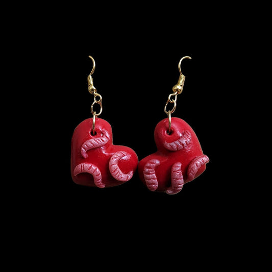 Heart of Maggots earrings (red) | Handmade jewellery in creepy halloween style - multiple colours (MADE TO ORDER)