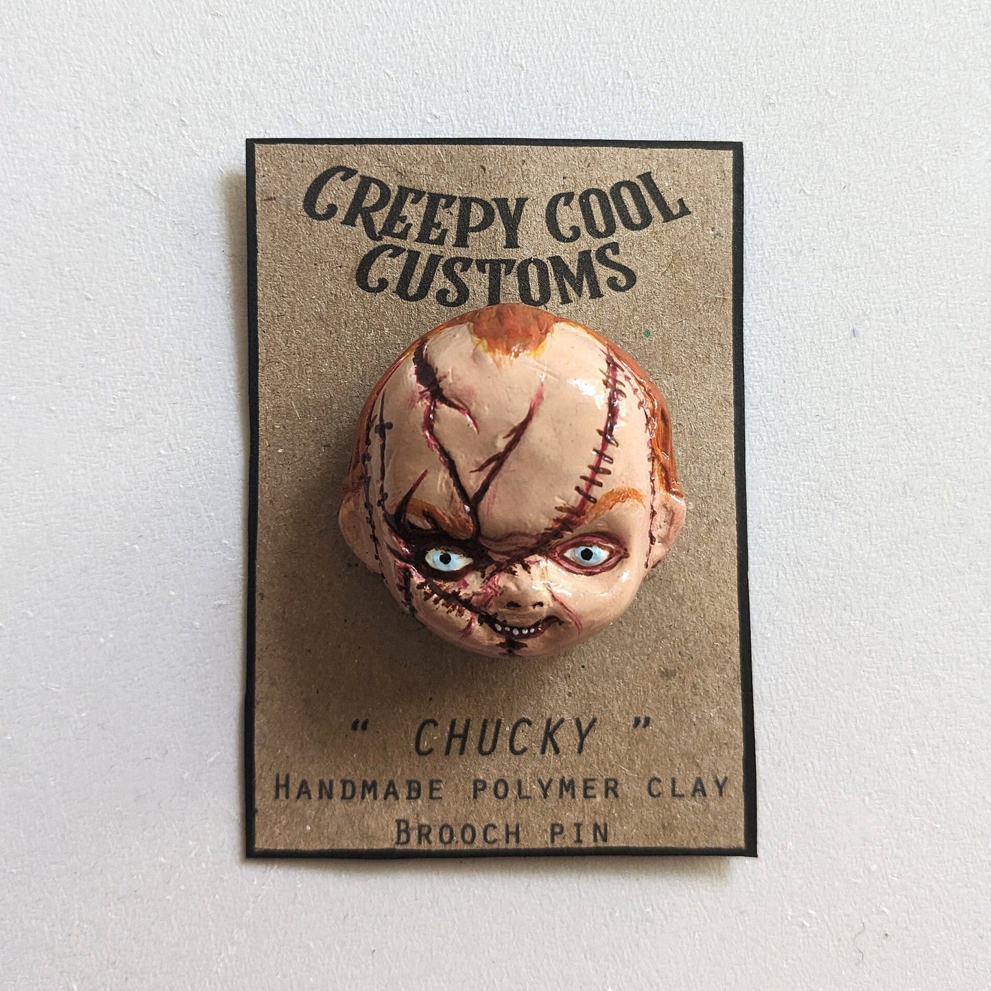 Chucky | Handmade clay brooch pin inspired by movie character - horror themed jewellery | christmas gift for horror fan (MADE TO ORDER)