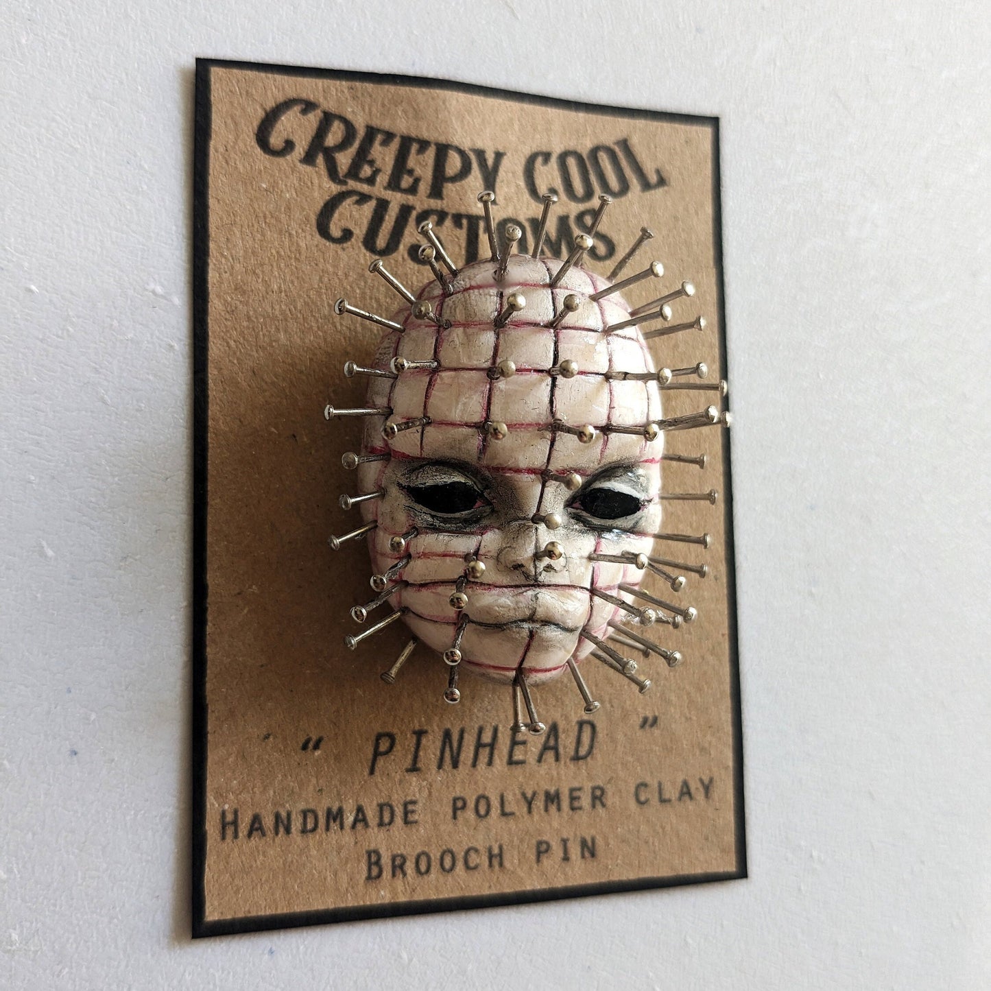 Pinhead | Handmade brooch inspired by movie character - horror pin jewellery (MADE TO ORDER)