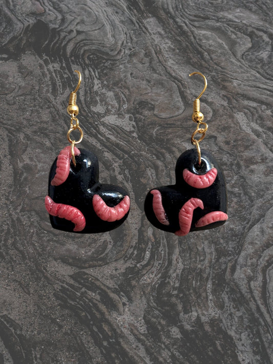 Heart of Maggots earrings (black) | Handmade jewellery in creepy halloween style - multiple colours (MADE TO ORDER)