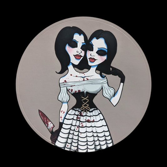 Folie à Deux | art sticker - original character artwork of murderous twins art piece | macabre horror decal