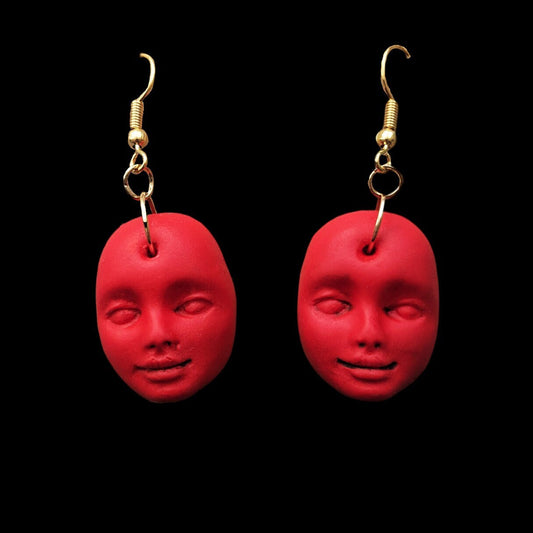 Rage | Doll face earrings (Red) | Handmade jewellery in creepy halloween style
