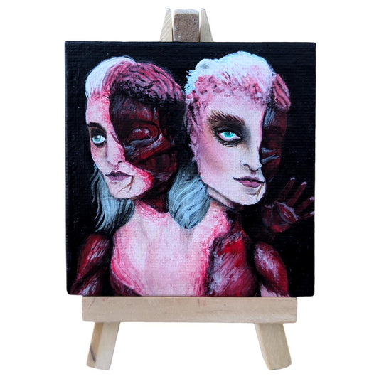 Mini original acrylic painting "The Specimen" | one-off portrait of my original character inspired by horror and gore slasher films