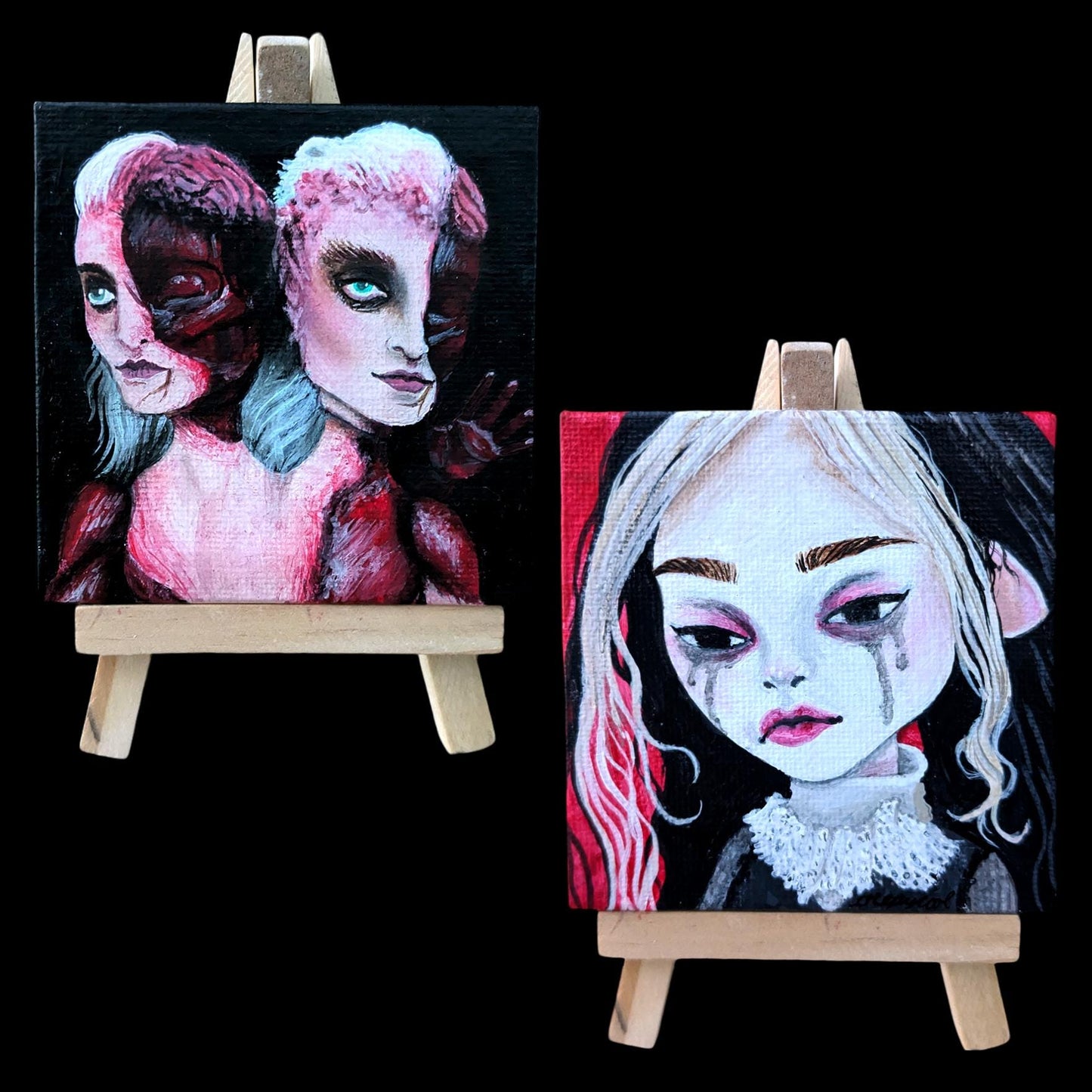 Mini original acrylic painting "The Specimen" | one-off portrait of my original character inspired by horror and gore slasher films