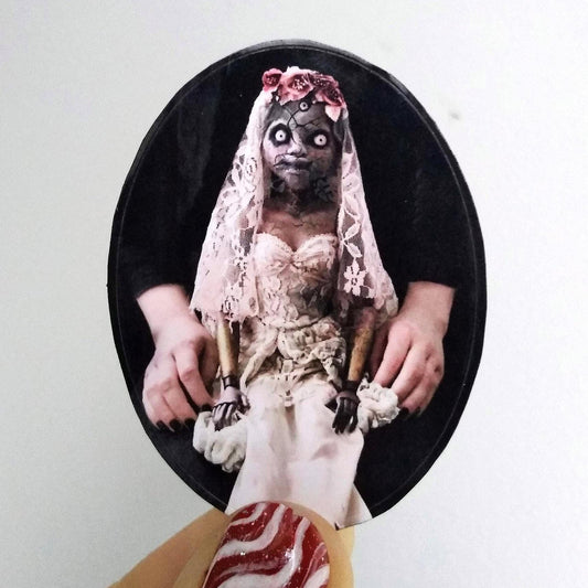 Angie | Glossy Paper Stickers 1.5" x 2" - video game inspired creepy possessed doll cosplay photo as a print | christmas gift for gamer