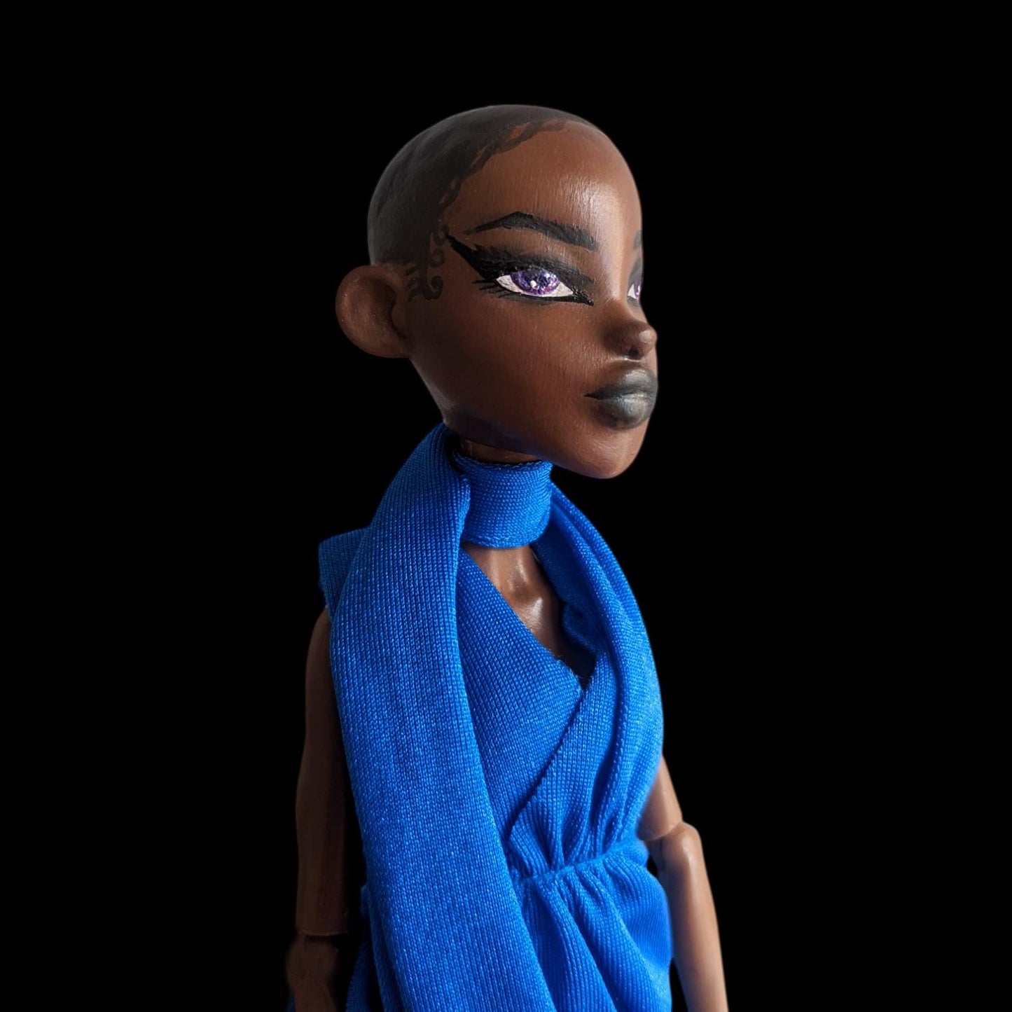 Elegant witch art doll - handpainted OOAK high priestess doll with articulated body and shaved hair