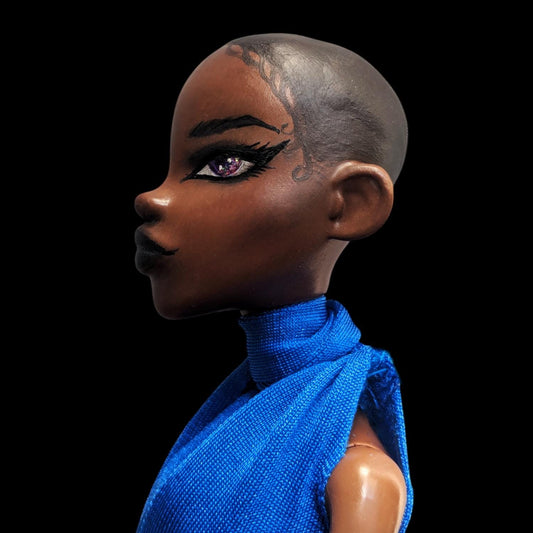Elegant witch art doll - handpainted OOAK high priestess doll with articulated body and shaved hair