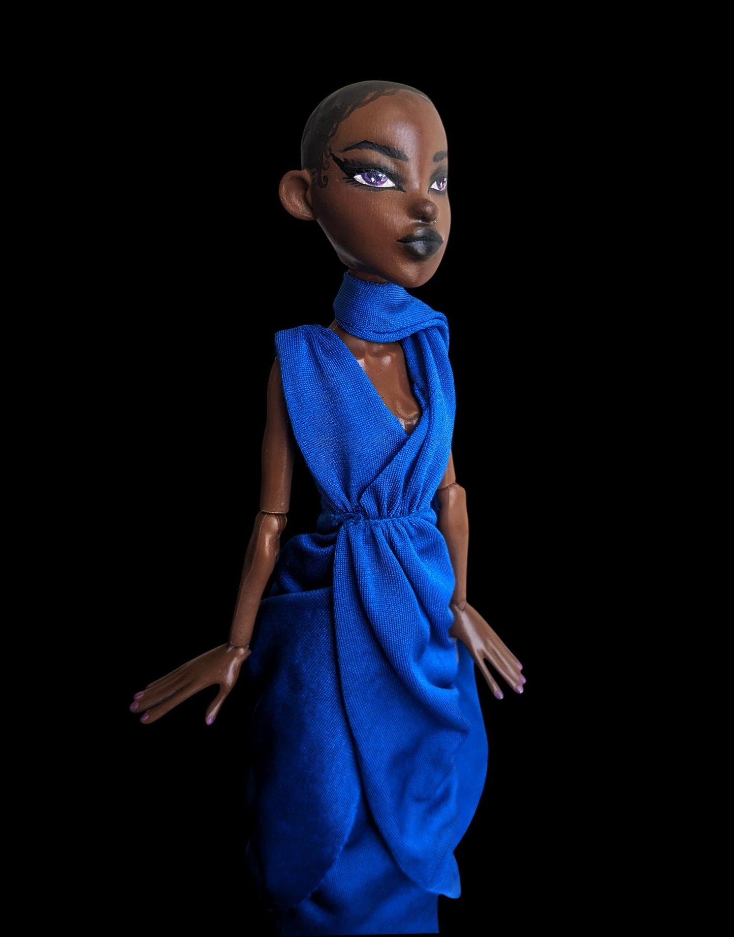 Elegant witch art doll - handpainted OOAK high priestess doll with articulated body and shaved hair
