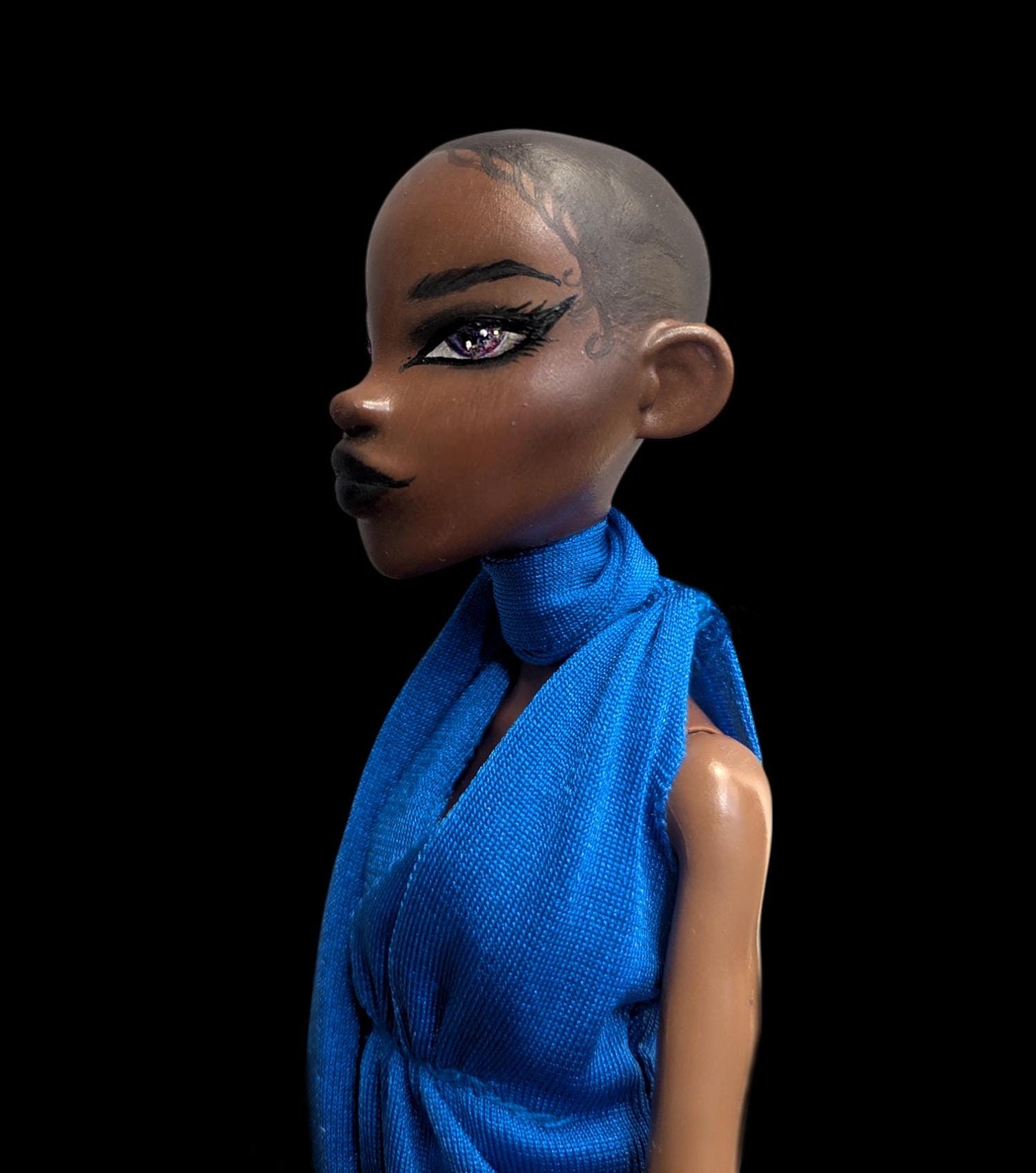 Elegant witch art doll - handpainted OOAK high priestess doll with articulated body and shaved hair
