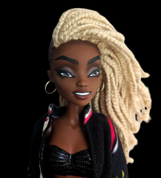Serena | Handmade Art Doll with stylish Braids, Boho Chic Fashion, Unique Collectible Gift