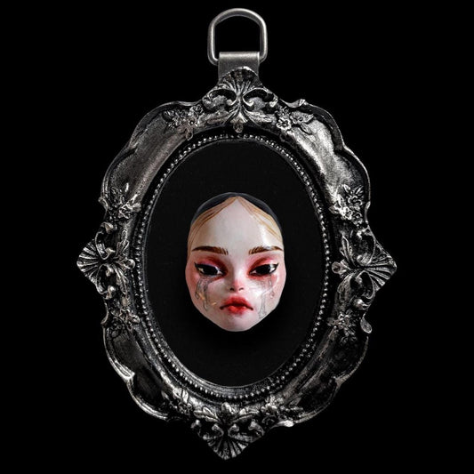 Grief | Handmade wall hanging in frame - Clay sculpture featuring crying banshee character doll face (MADE TO ORDER)