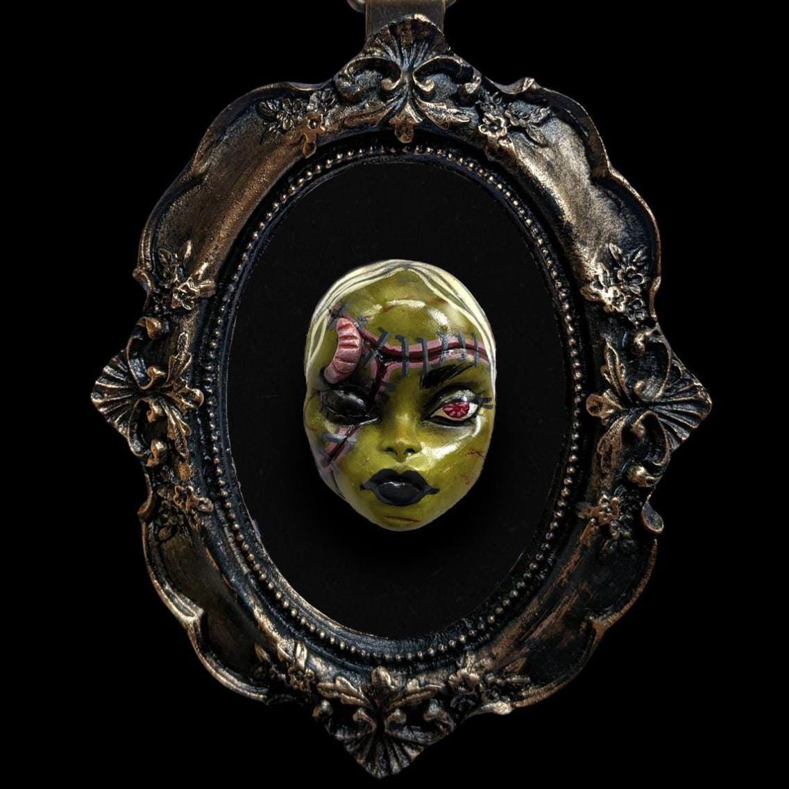Decay | Handmade wall hanging in frame - featuring clay sculpted frankenstein zombie horror inspired character (MADE TO ORDER)